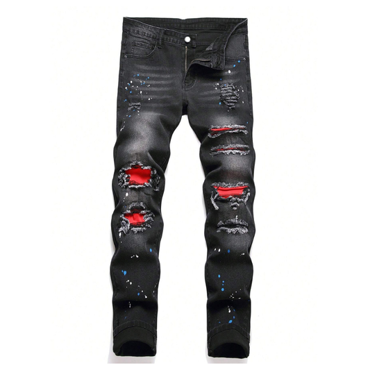 Red Patches Paint Splash Jeans