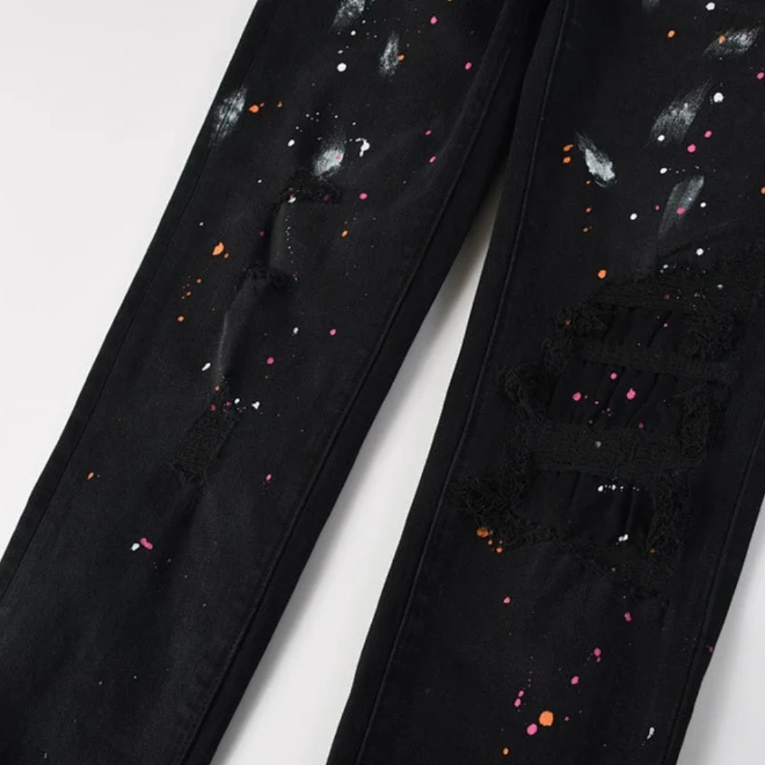 Colorful Paint Splash Black Jeans