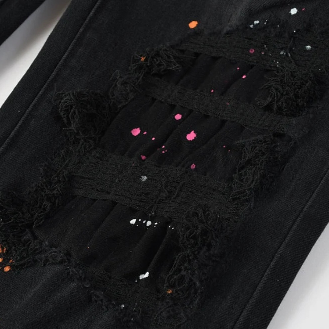 Colorful Paint Splash Black Jeans