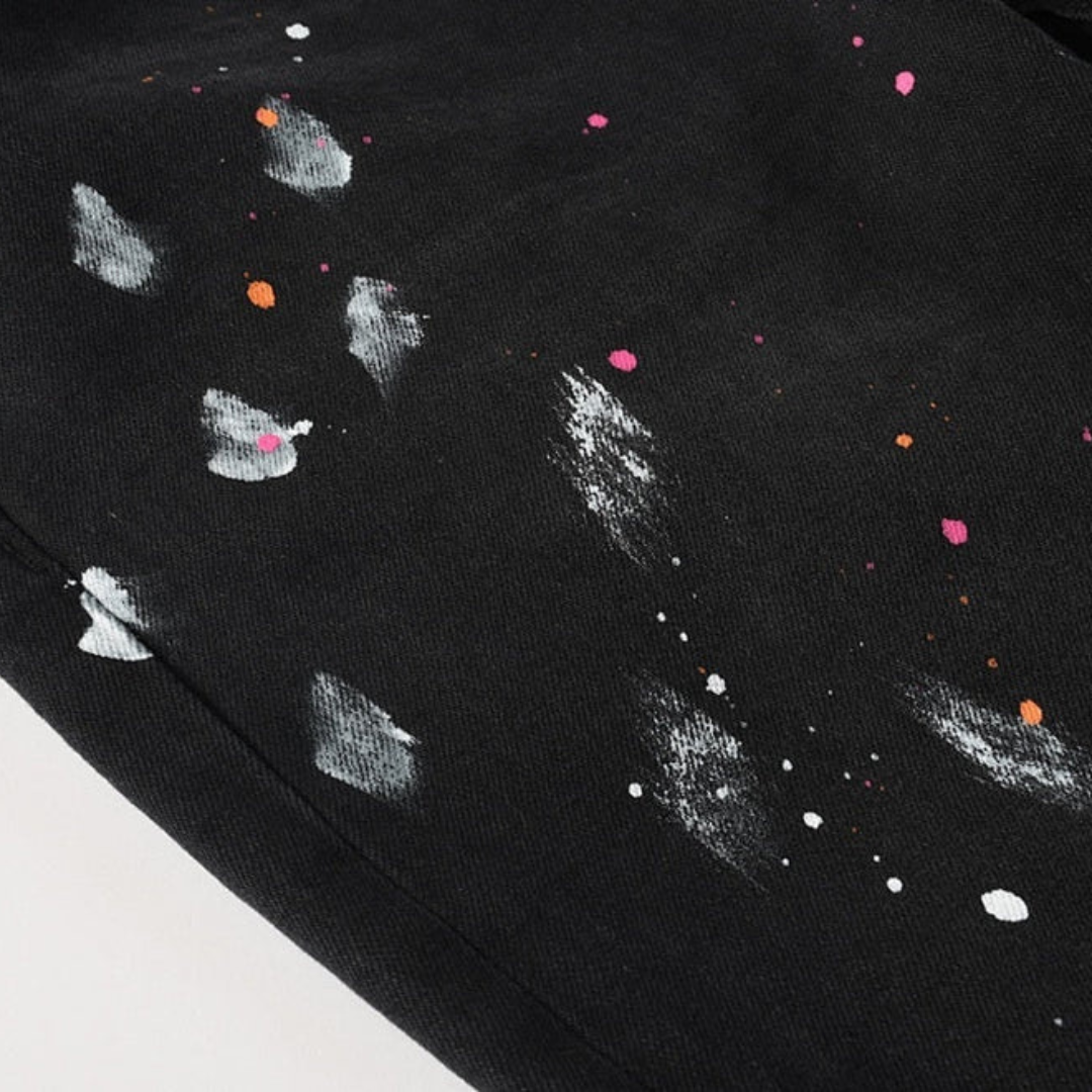 Colorful Paint Splash Black Jeans
