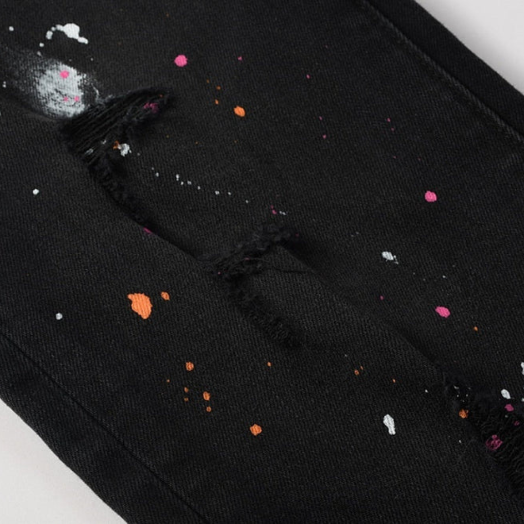 Colorful Paint Splash Black Jeans