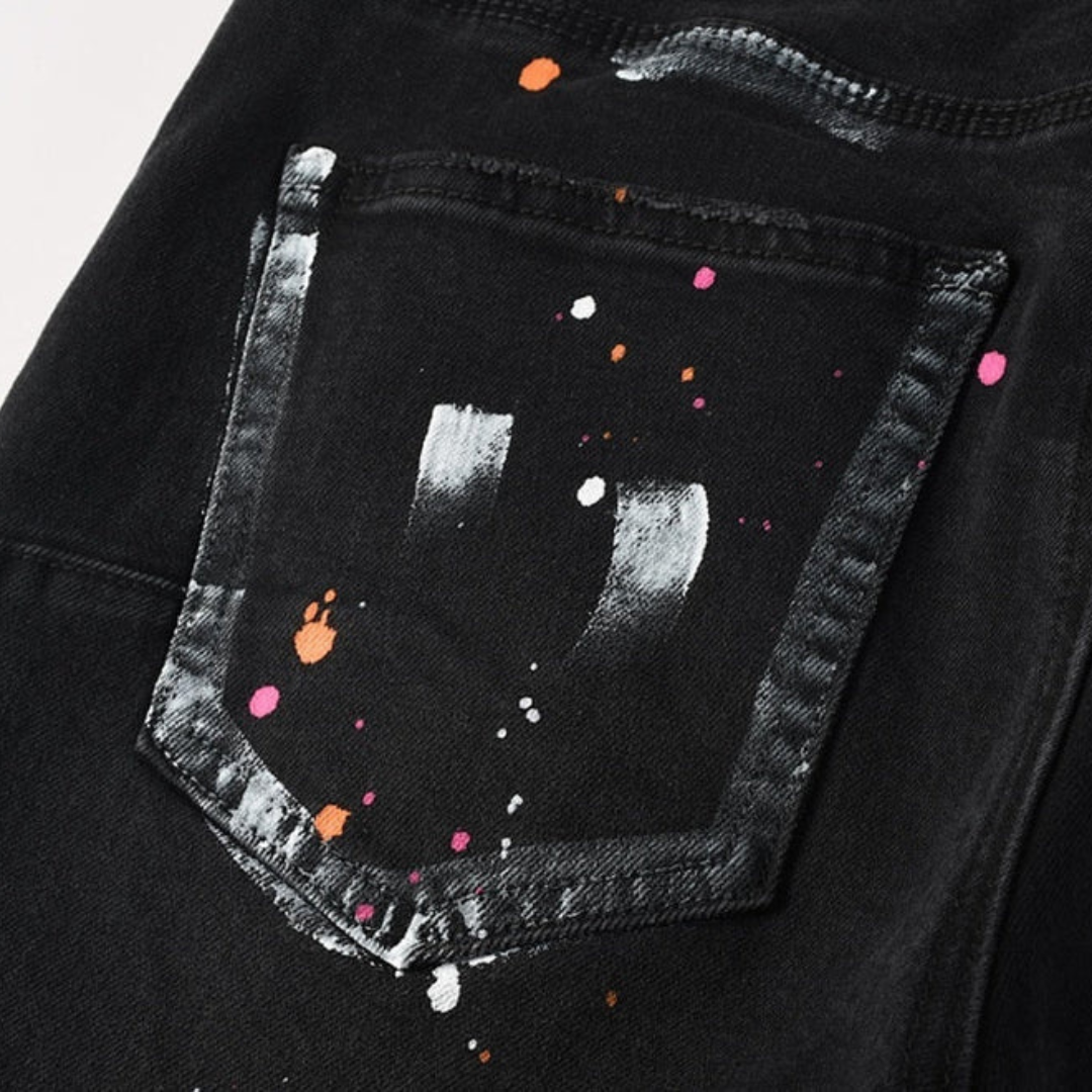 Colorful Paint Splash Black Jeans