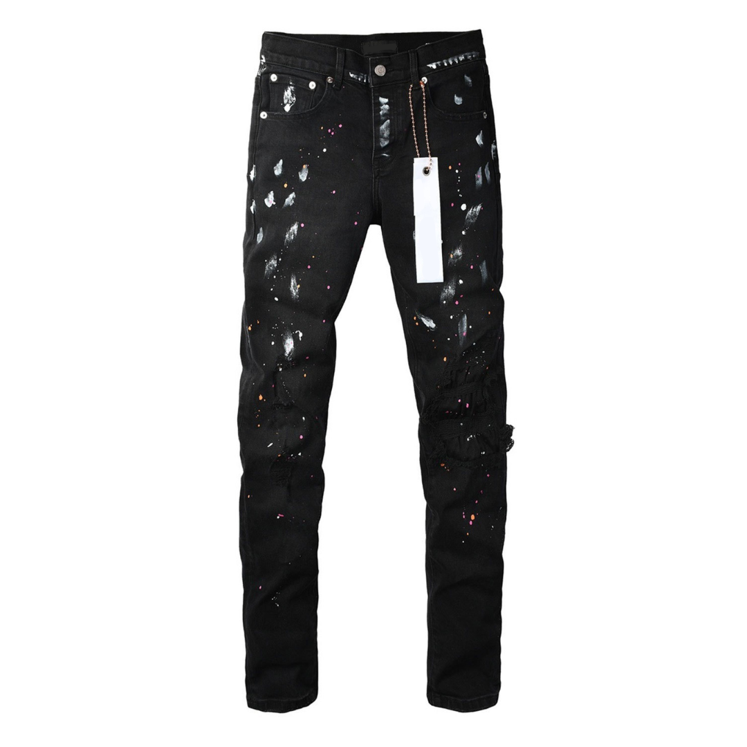 Colorful Paint Splash Black Jeans