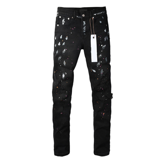 Colorful Paint Splash Black Jeans