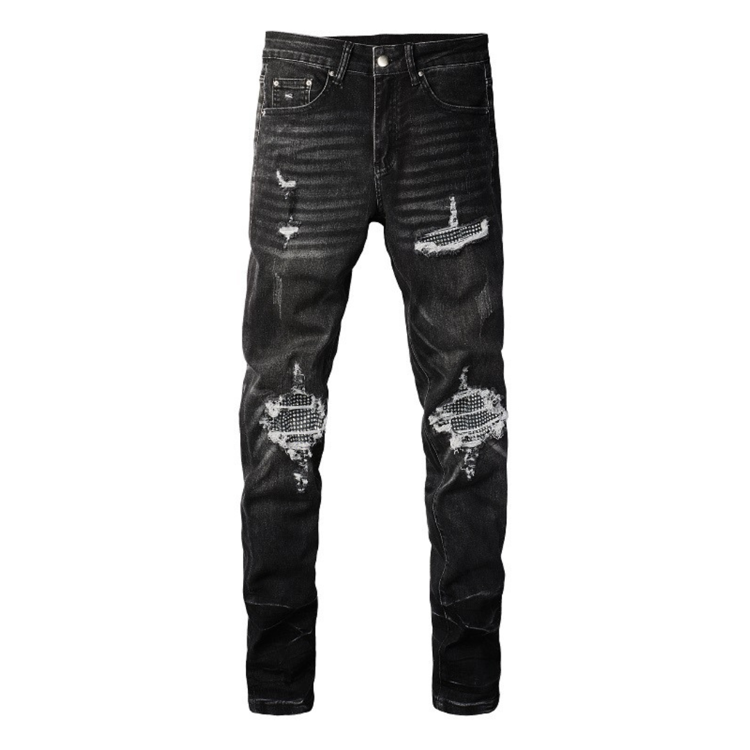Diamonds Patch Retro Black Jeans