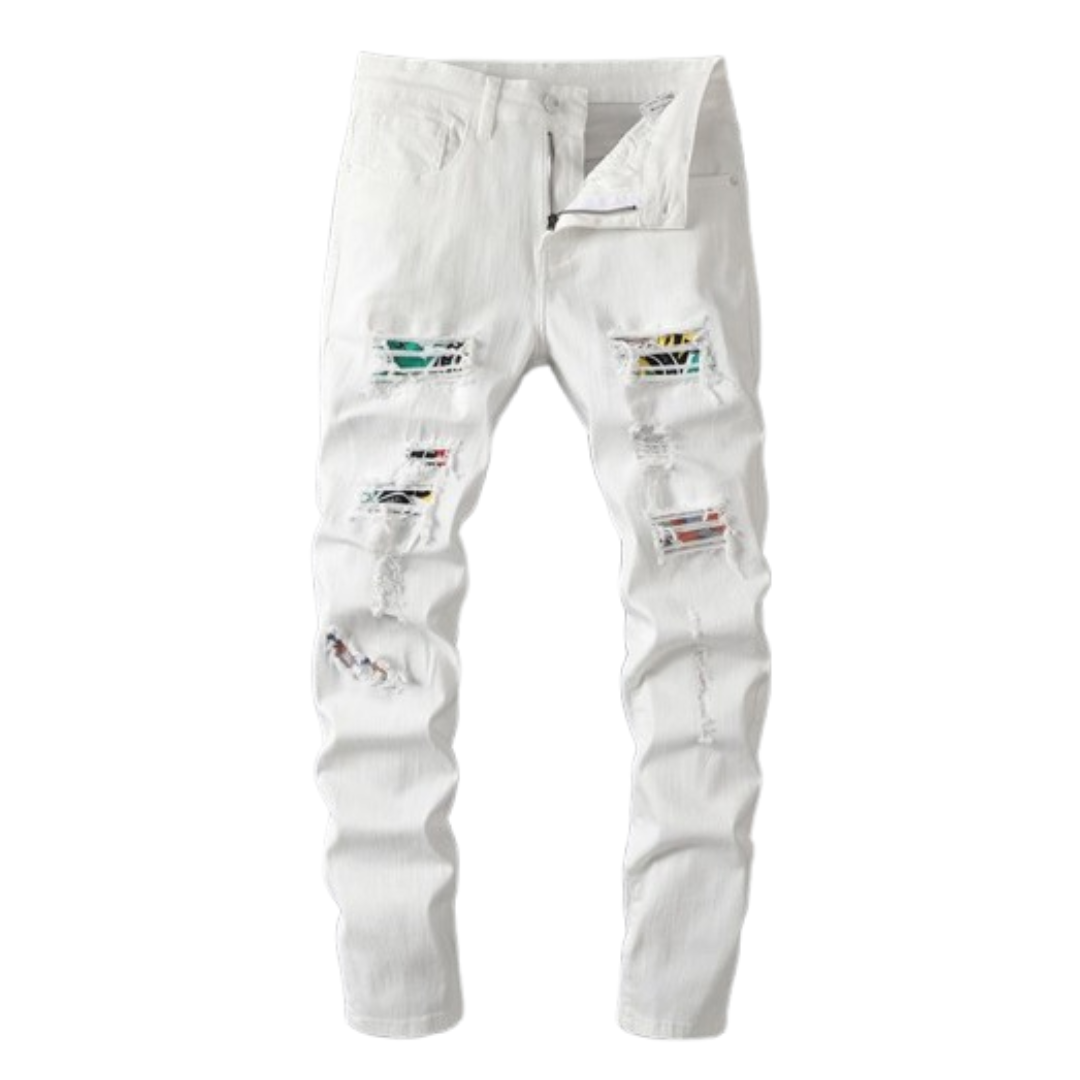 Colorful Patch White Jeans