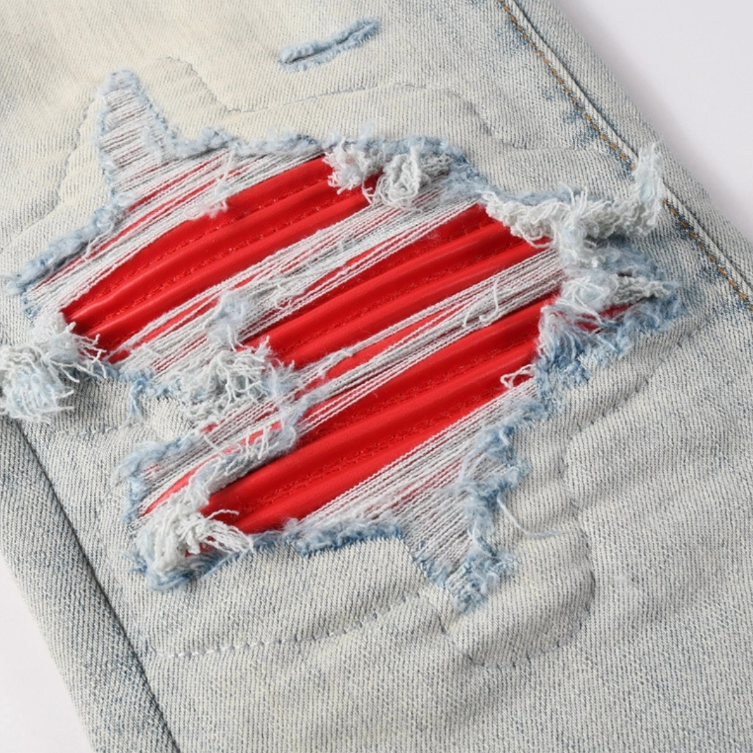 Red Patch Light Blue Jeans