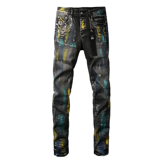 Colorful Painted Retro Black Jeans