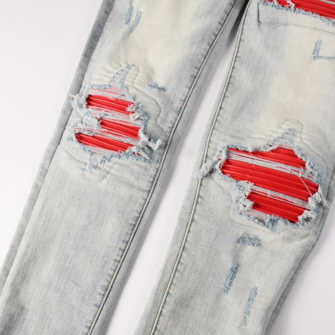 Red Patch Light Blue Jeans