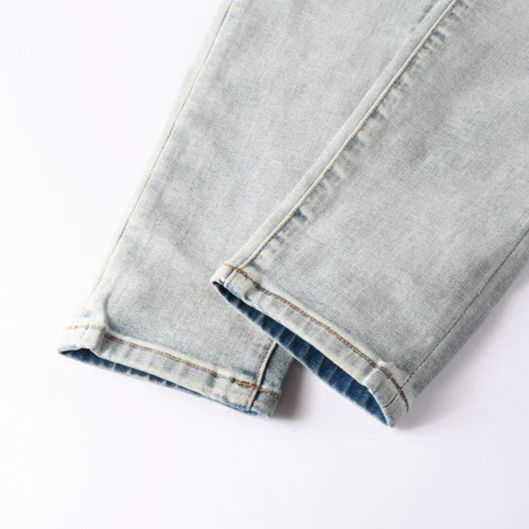 Printed Design Diamonds Washed Jeans