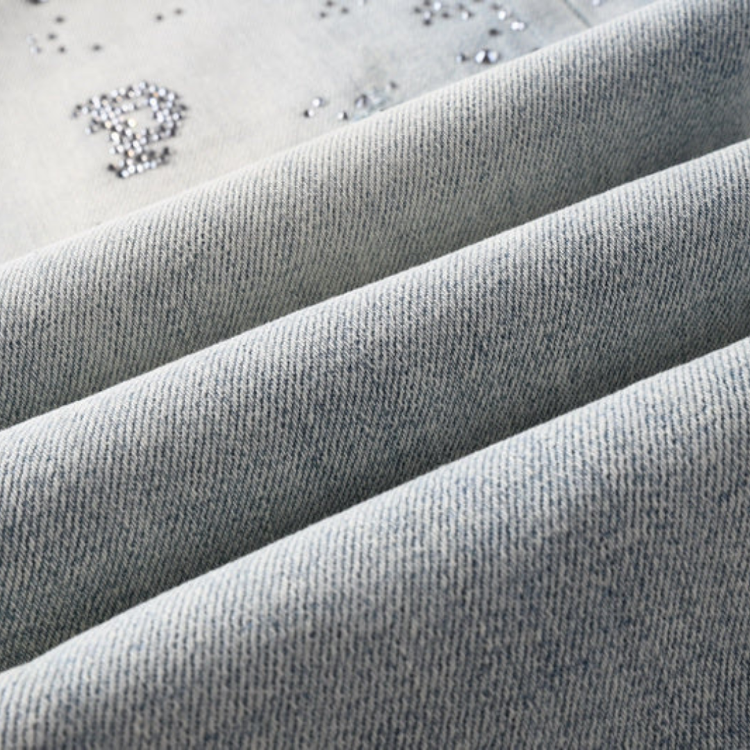 Printed Design Diamonds Washed Jeans