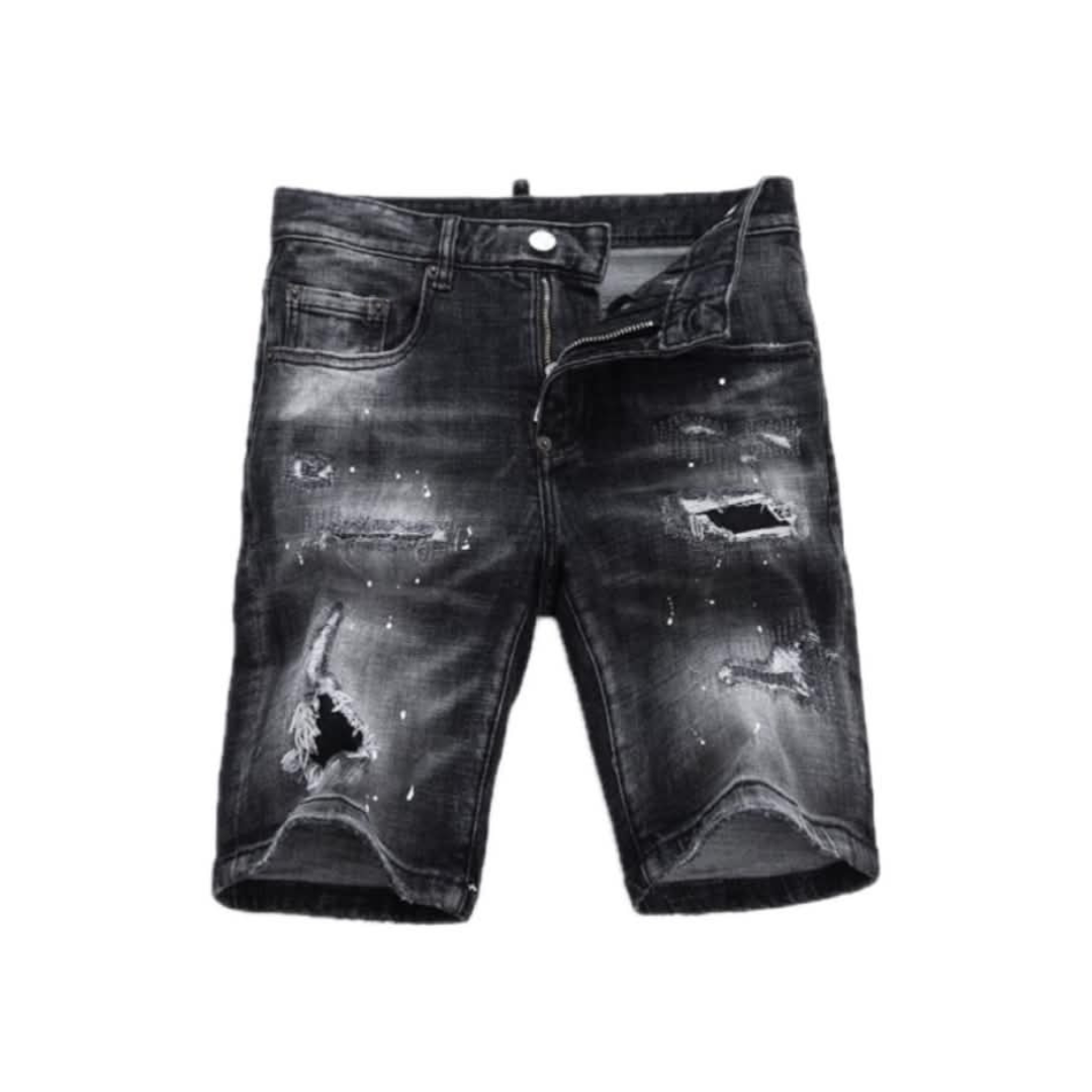 Washed Black Paint Splash Short Jeans