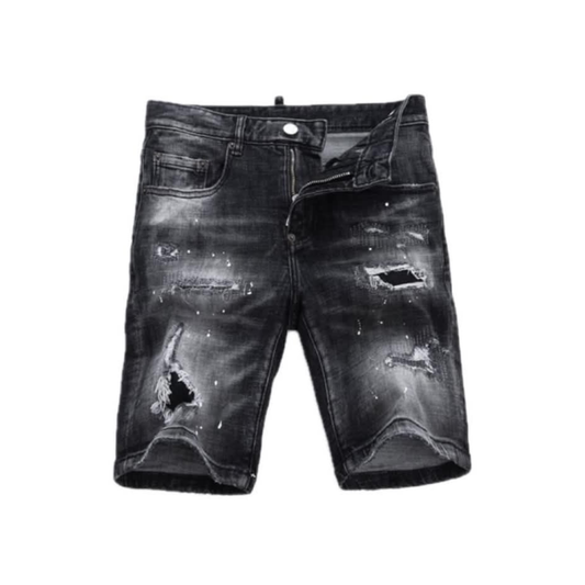 Washed Black Paint Splash Short Jeans
