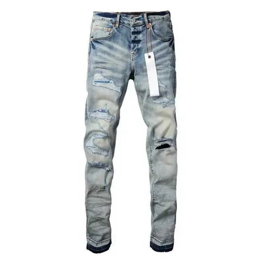 Light Blue Ripped Pattern Jeans