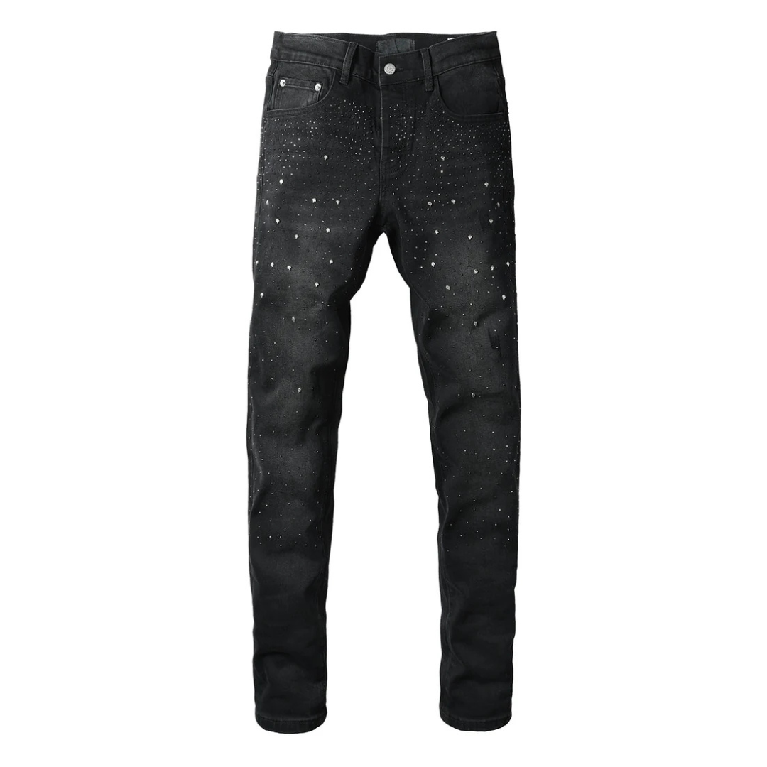 Shiny Pearls Black Jeans
