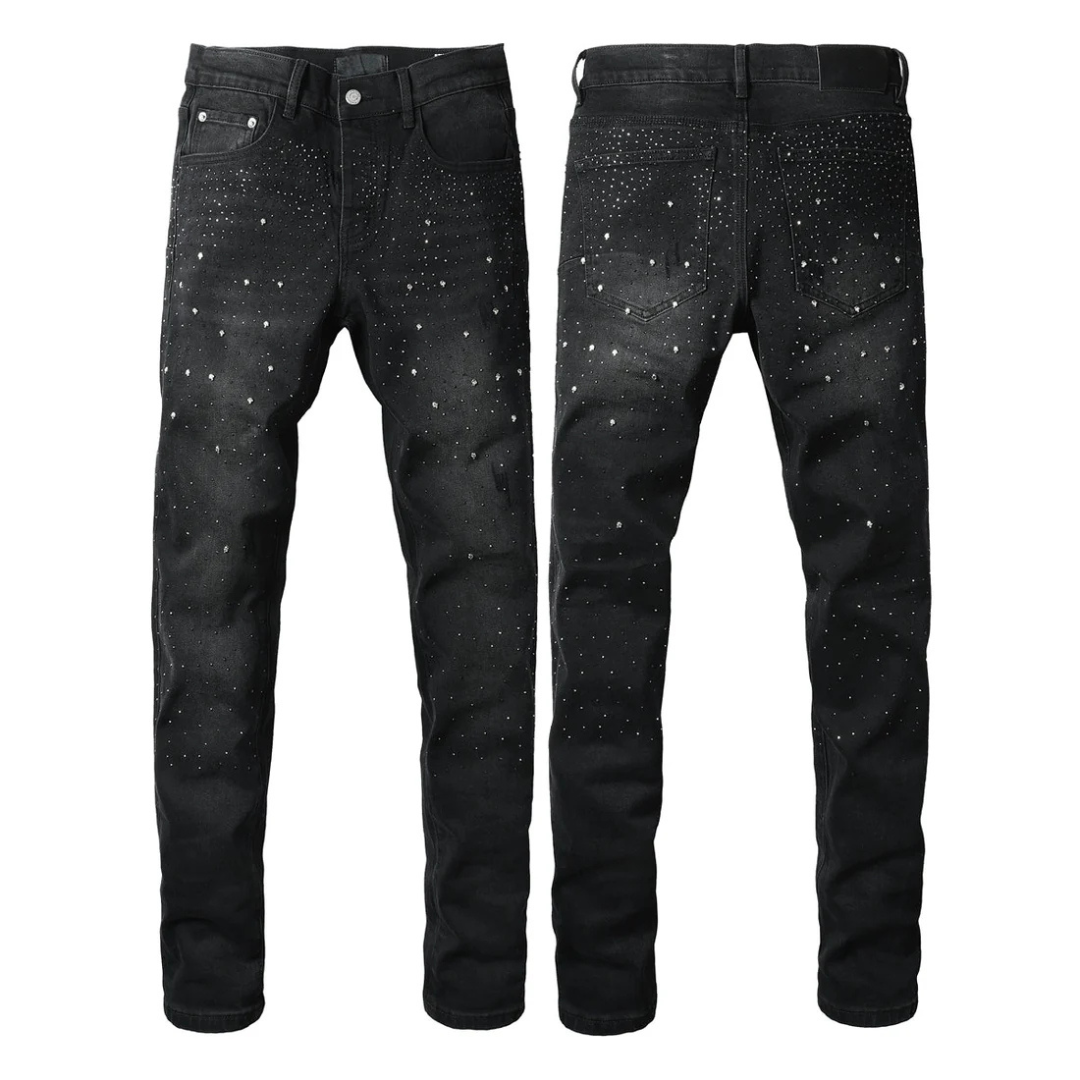 Shiny Pearls Black Jeans