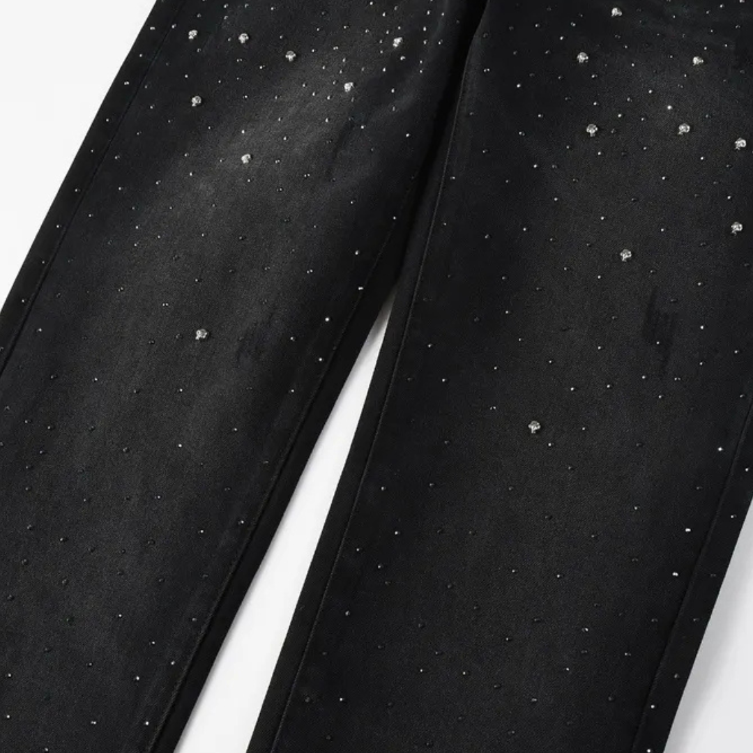 Shiny Pearls Black Jeans