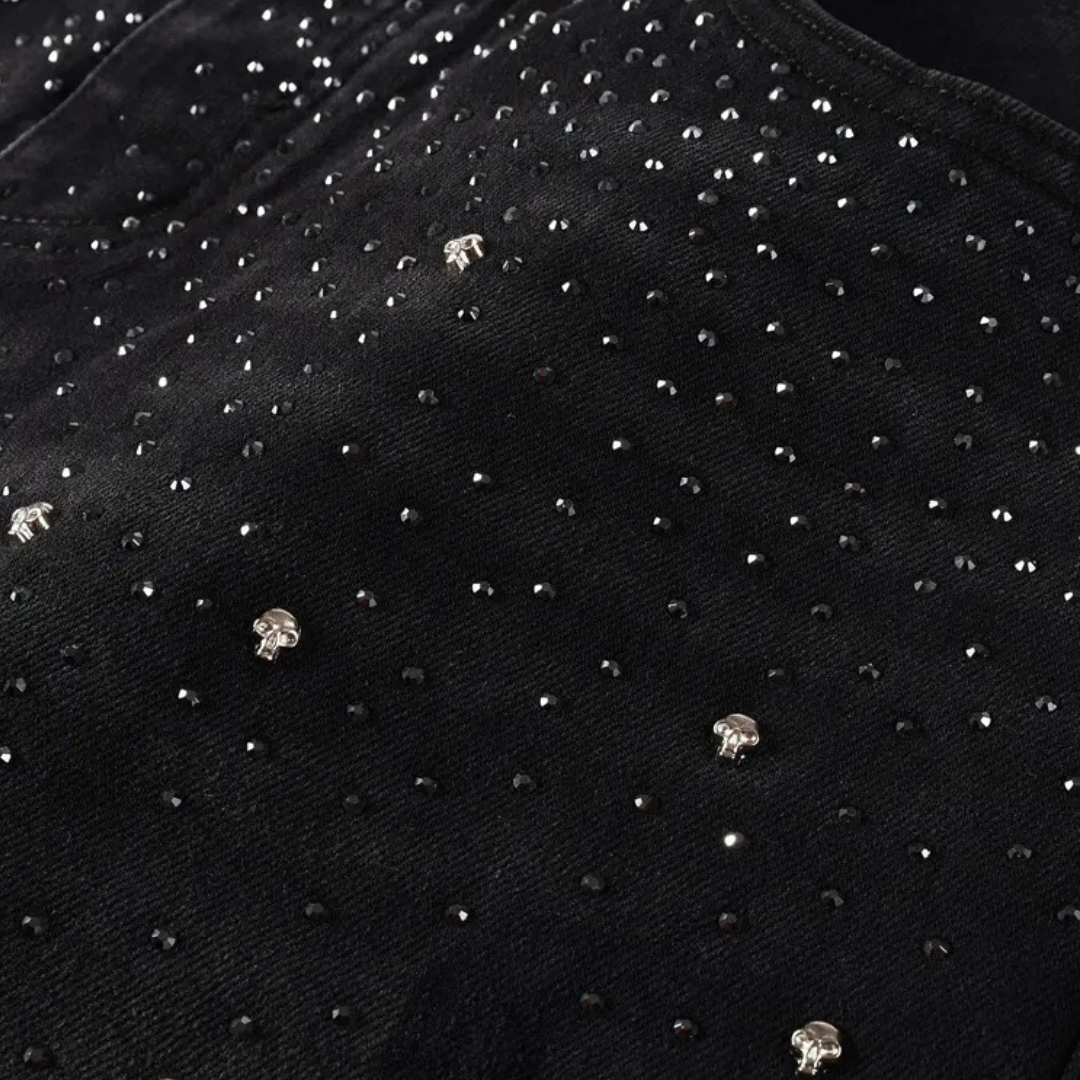 Shiny Pearls Black Jeans