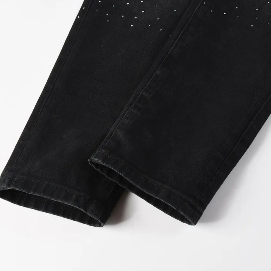 Shiny Pearls Black Jeans