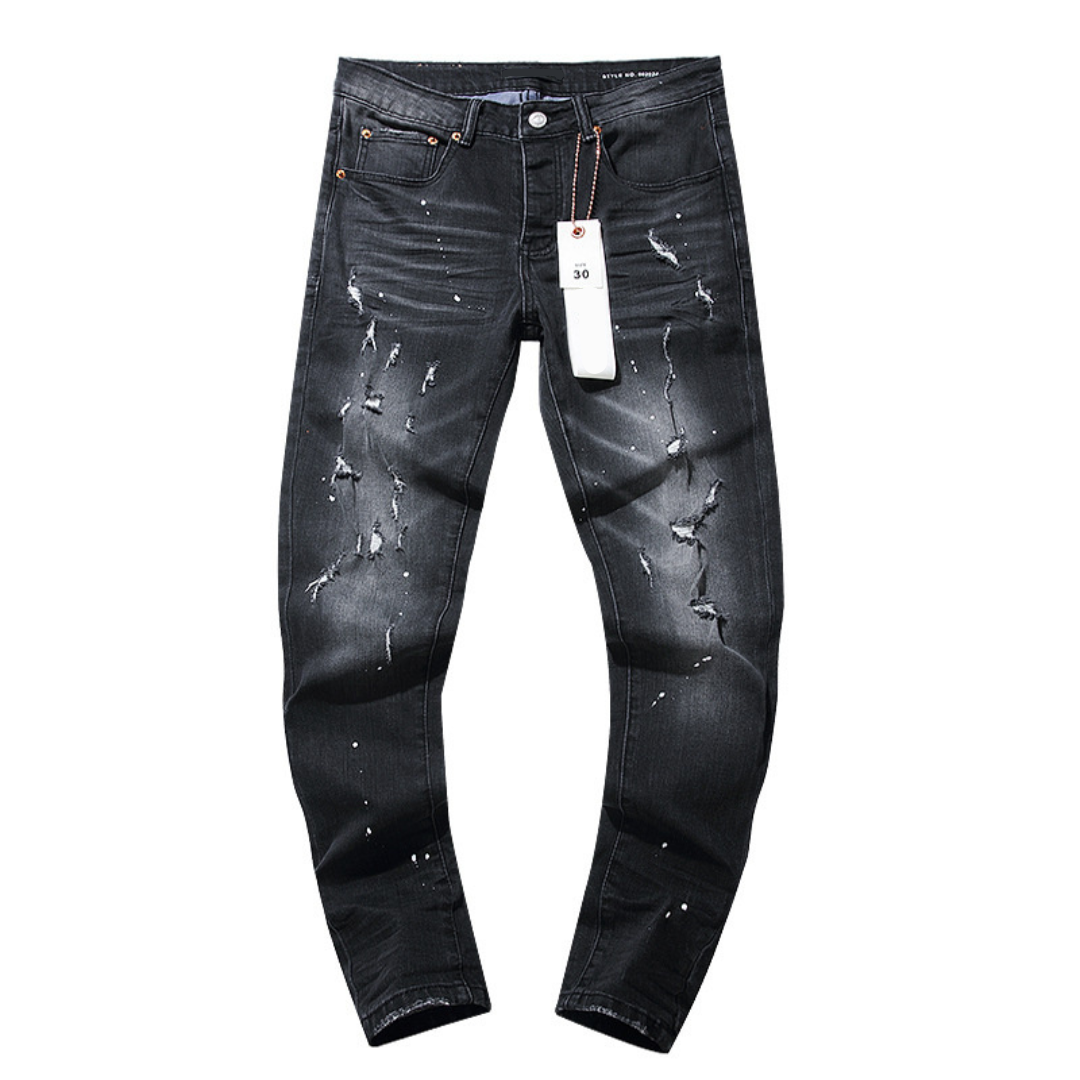 Paint Splash Ripped Retro Black Jeans