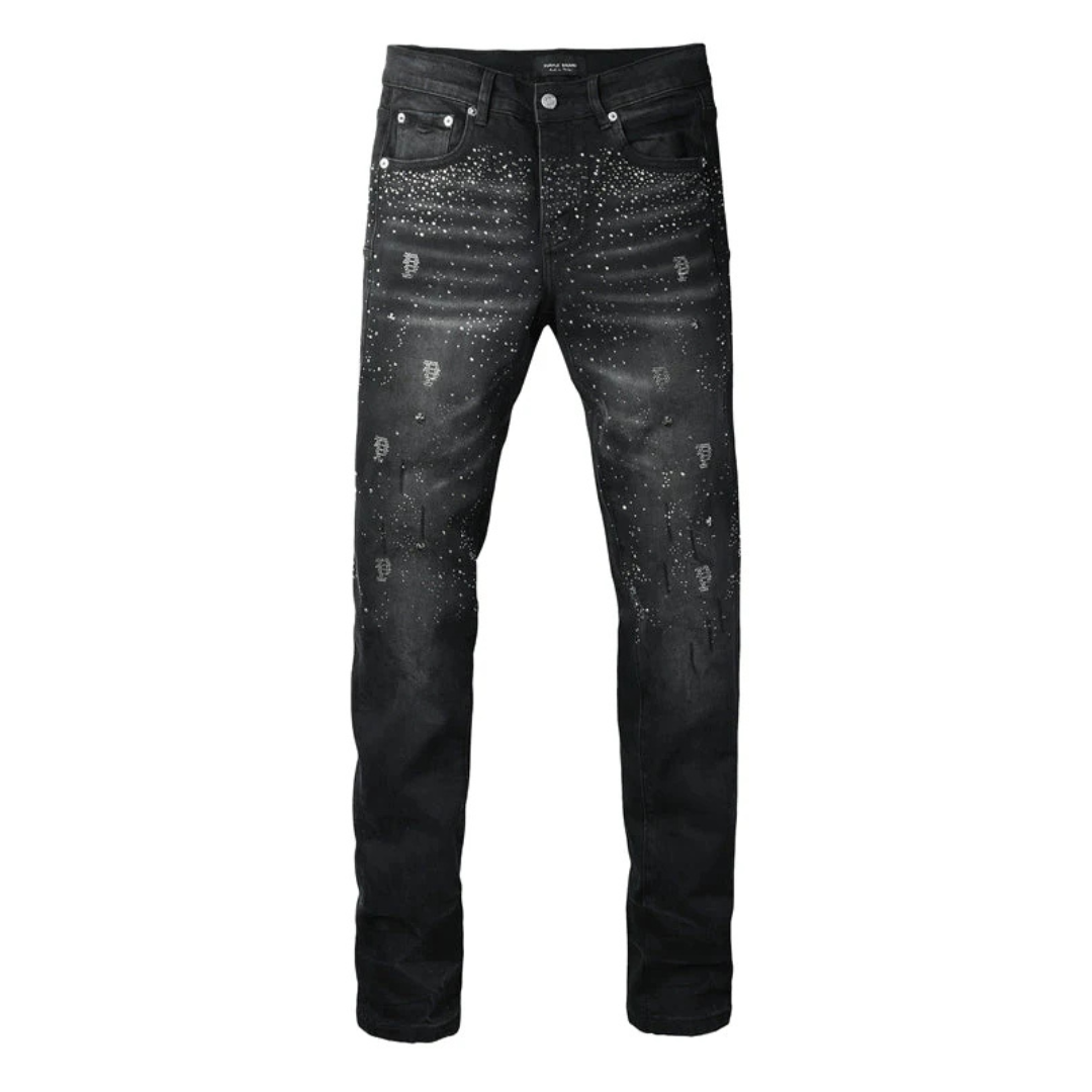 Shiny Pearls Design Retro Black Jeans