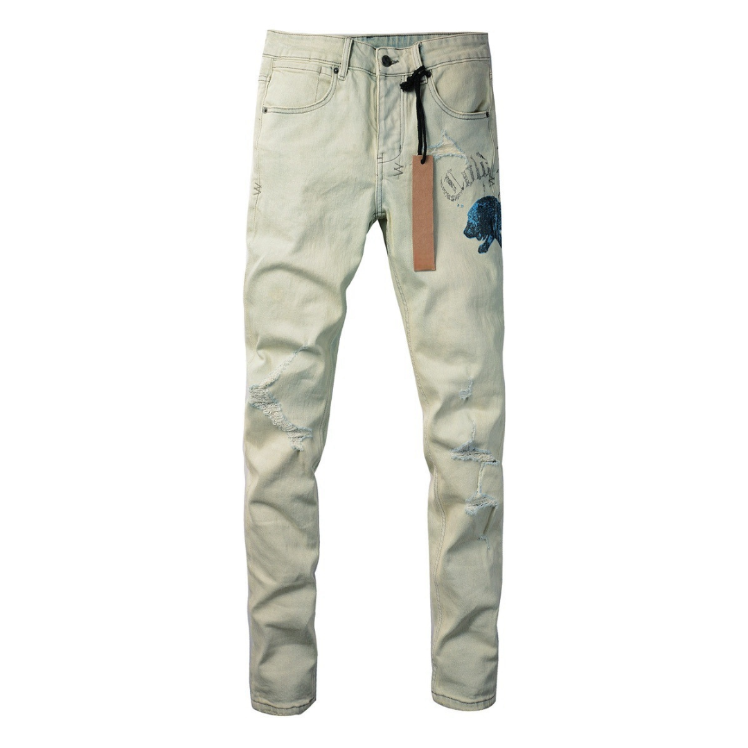 Printed Design Washed Jeans