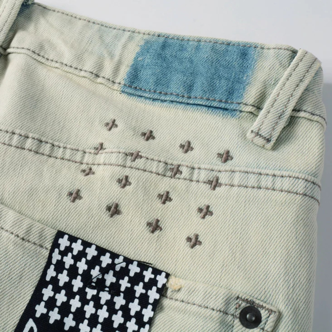 Printed Design Washed Jeans