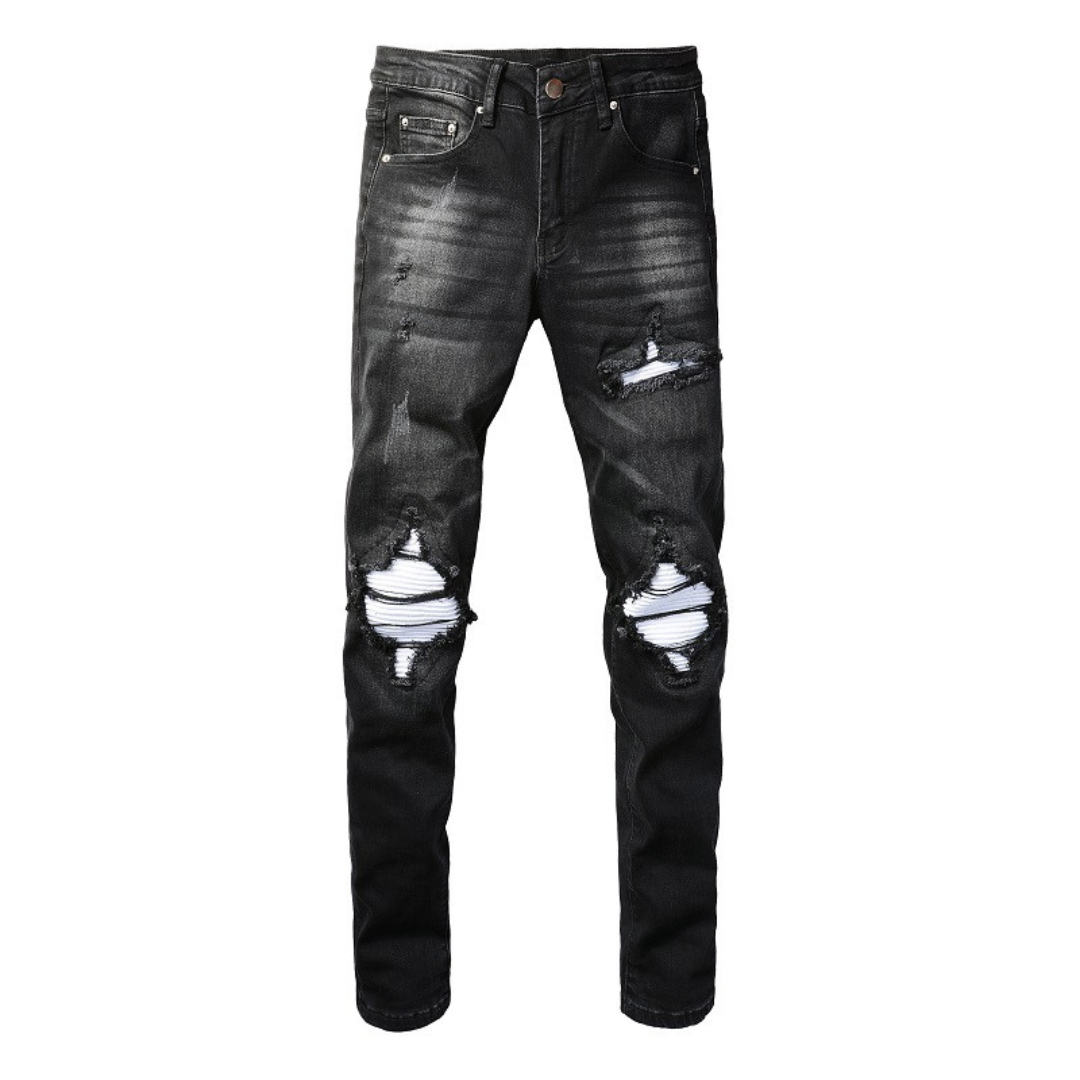 Retro Black White Patch Jeans