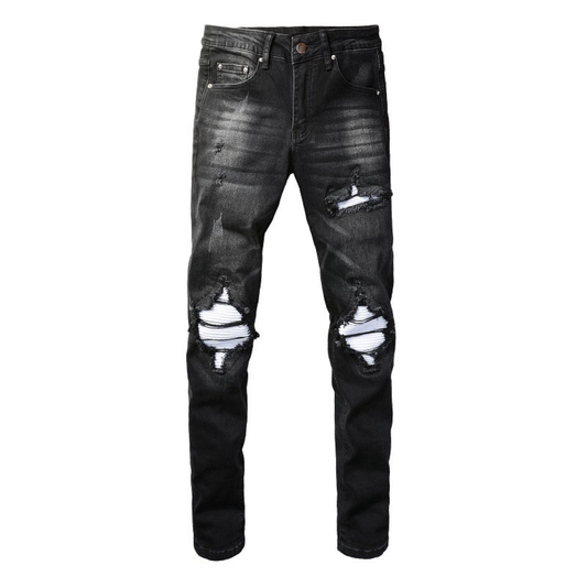 Retro Black White Patch Jeans